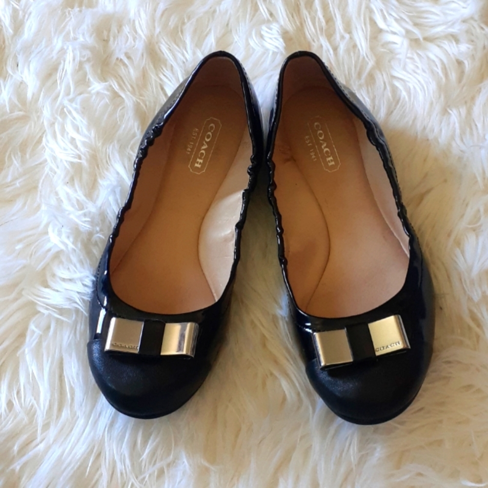 Coach Women's Black Demi Patent & Tumbled Leather Ballet Flats Size 6.5